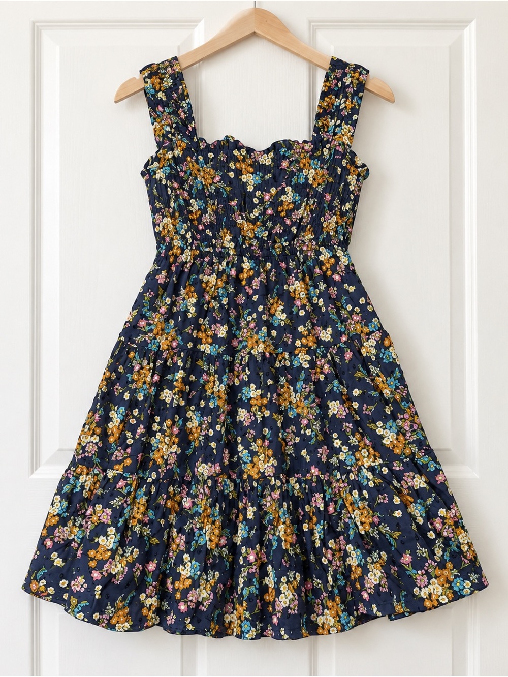 Crown & Ivy Girls XL Navy Floral Cotton Tiered Open Back Dress